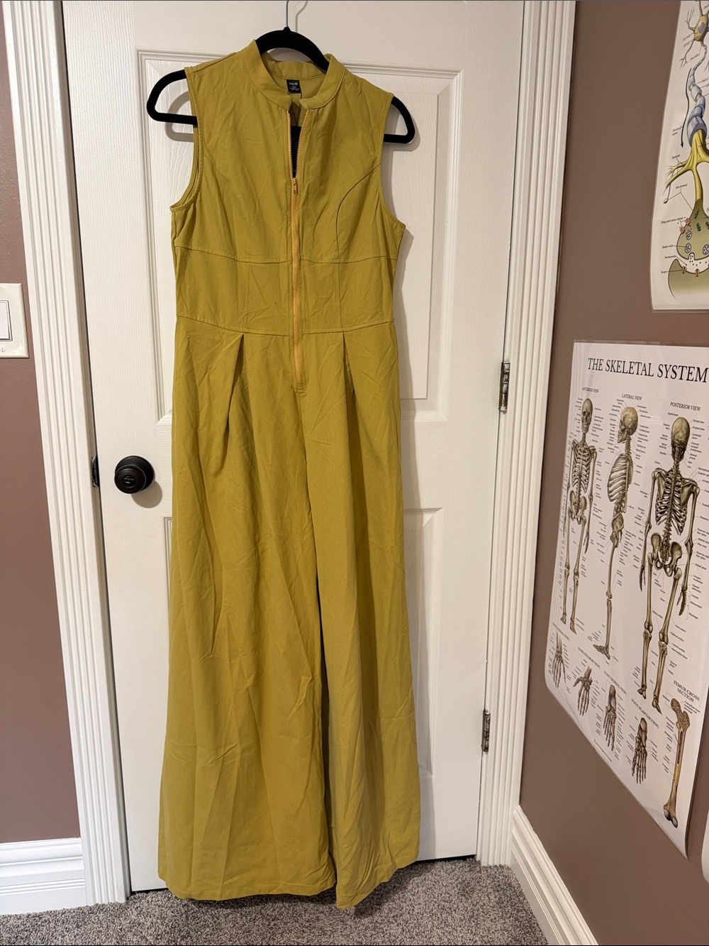 Sleeveless Mustard Jumpsuit with Front Zip